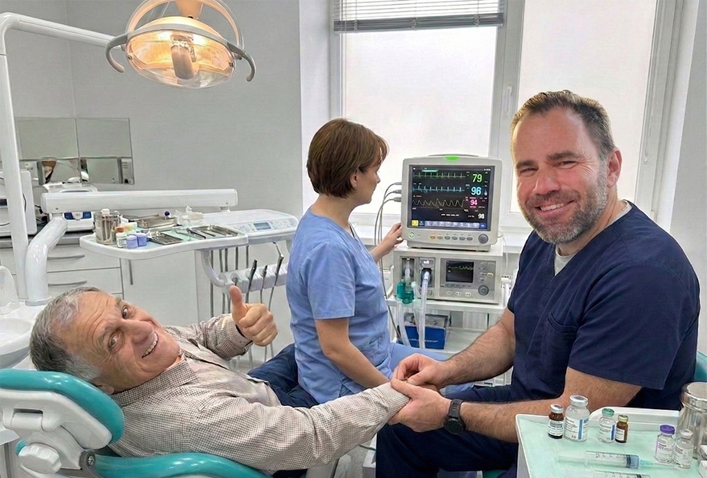 Dr. Bellig with adult patient for mobile anesthesia