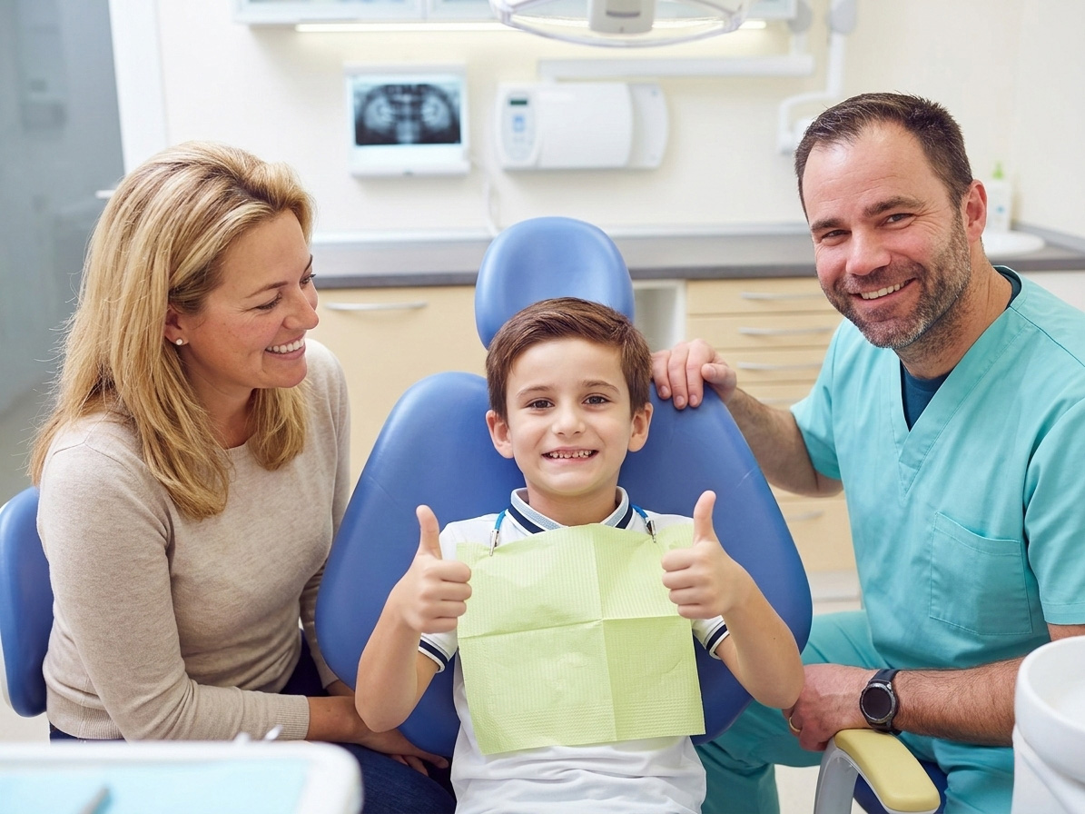 Child and Mom thumbs up contact Dr. Bellig with any questions